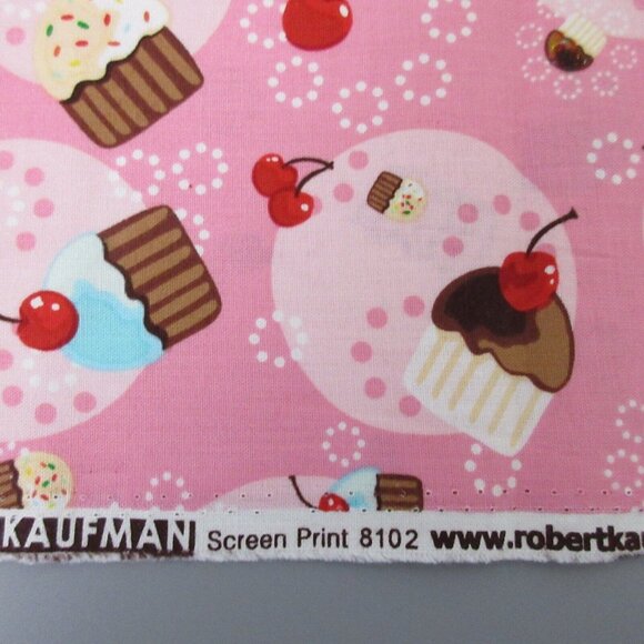 Fabric Cupcakes and Cherries 44" X 18" Robert Kaufman #8102 Screen Print Cotton - Picture 2 of 4